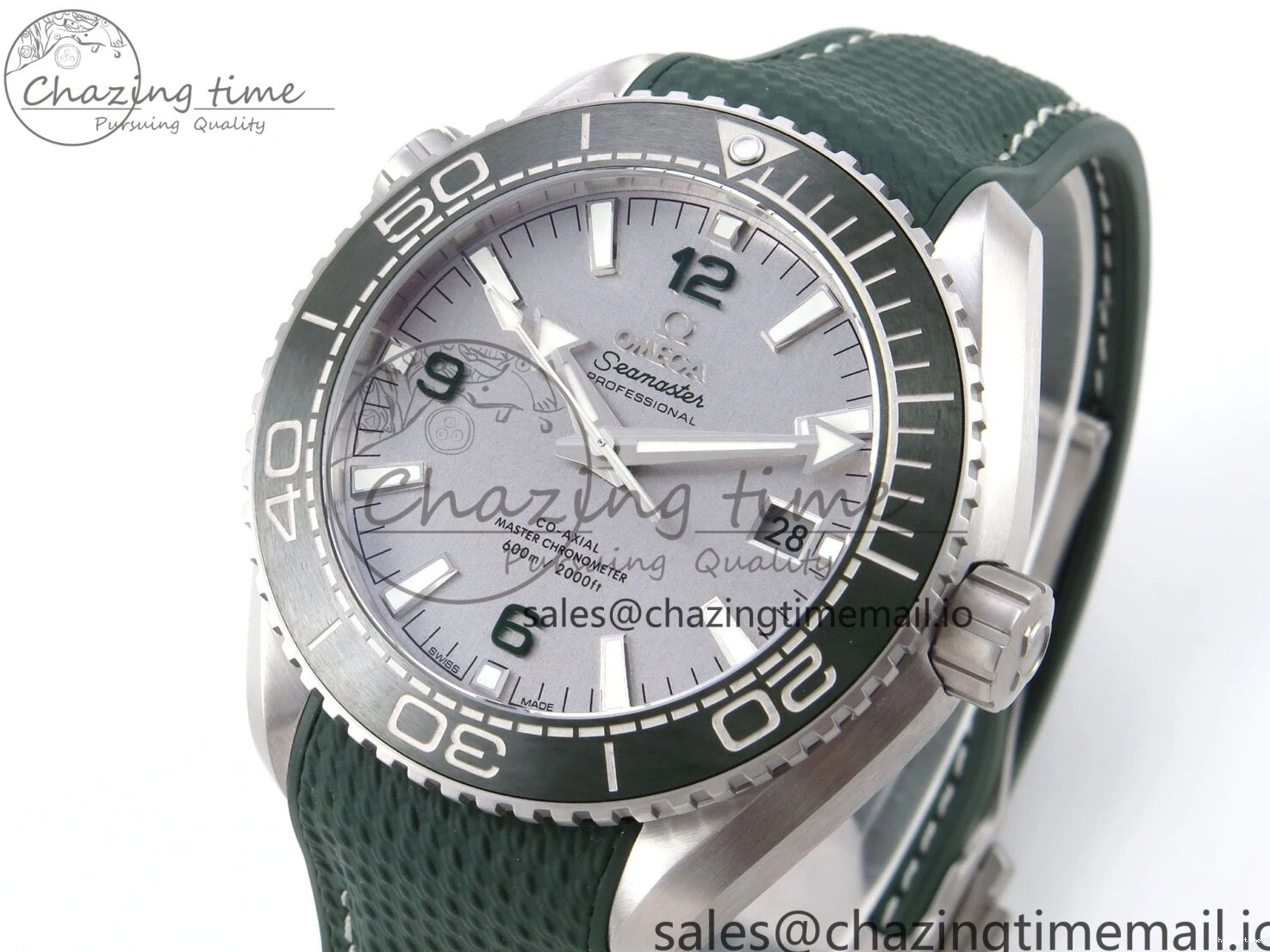 0513 Planet Ocean 43.5mm SS VSF 1:1 Best Edition Green Bezel White Dial on Green Rubber Strap A8900 Super Clone Unisex 7713
